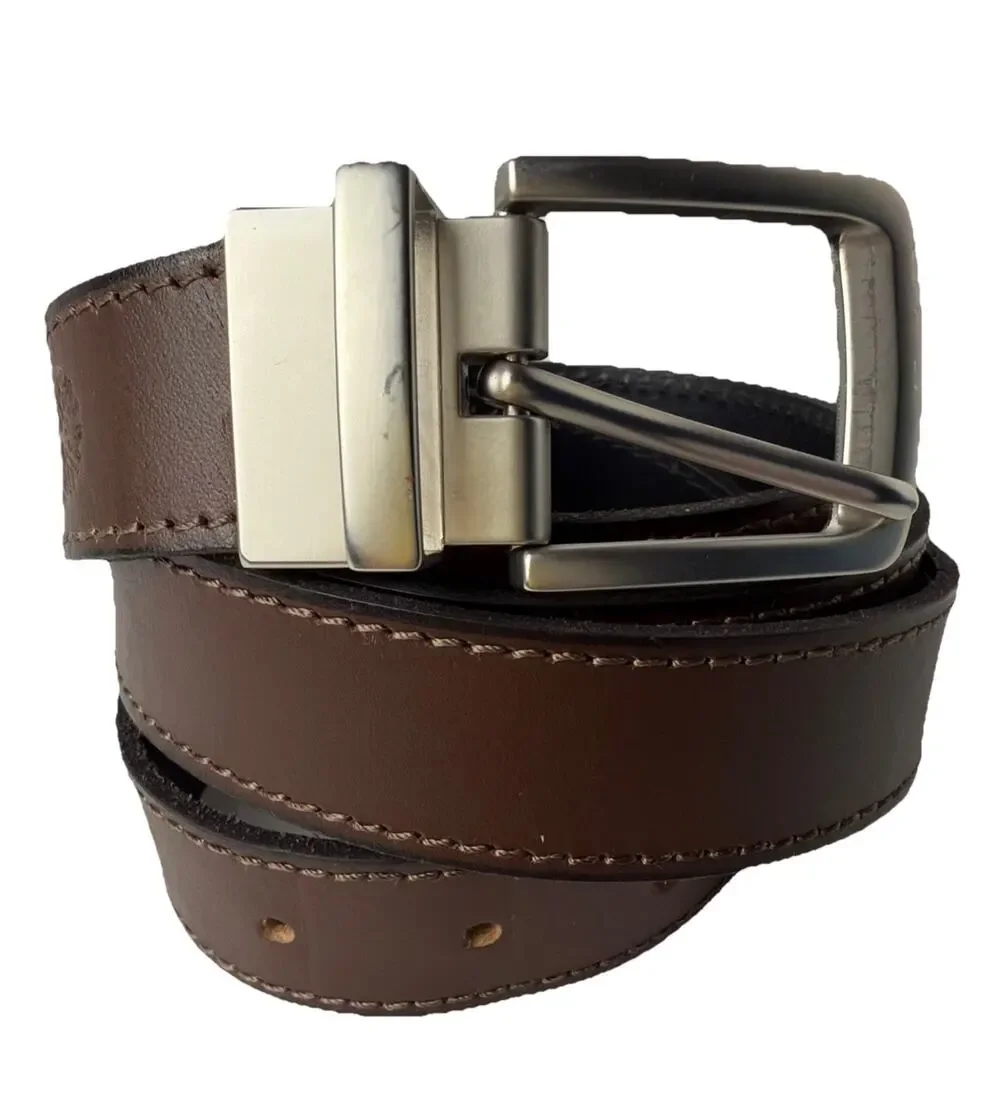 Timberland Reversible Leather Belt Brown/Black Sz 54 1-3/8” Wide Stitched India